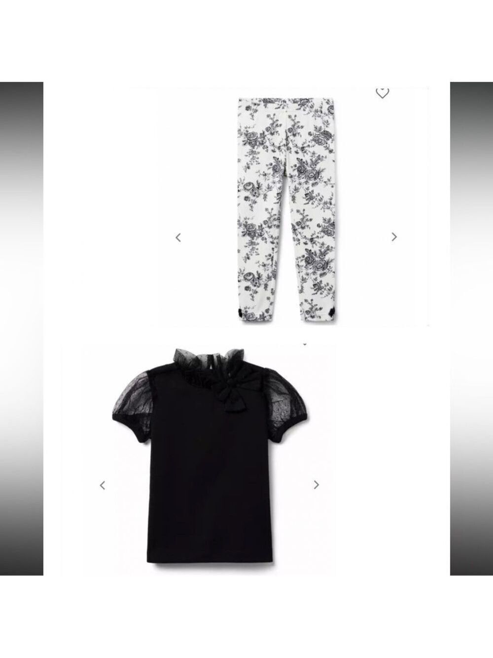 Tulle sleeve top and floral leggings set